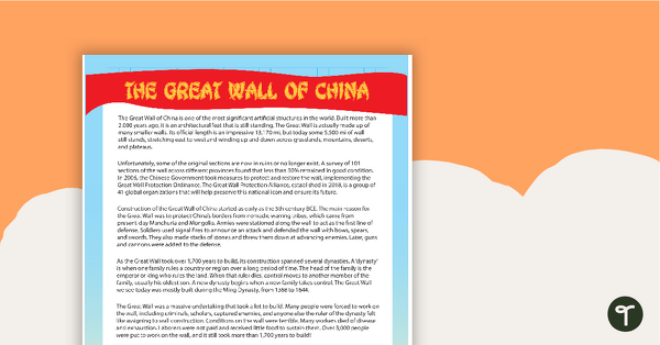 Go to Comprehension - The Great Wall of China teaching resource