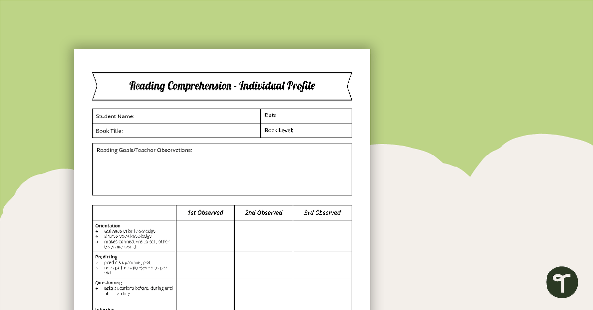 Guided Reading Groups - Comprehension Checklist (Individual Profile) teaching resource