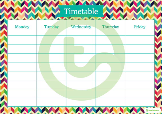 Bright Chevron - Weekly Timetable teaching resource