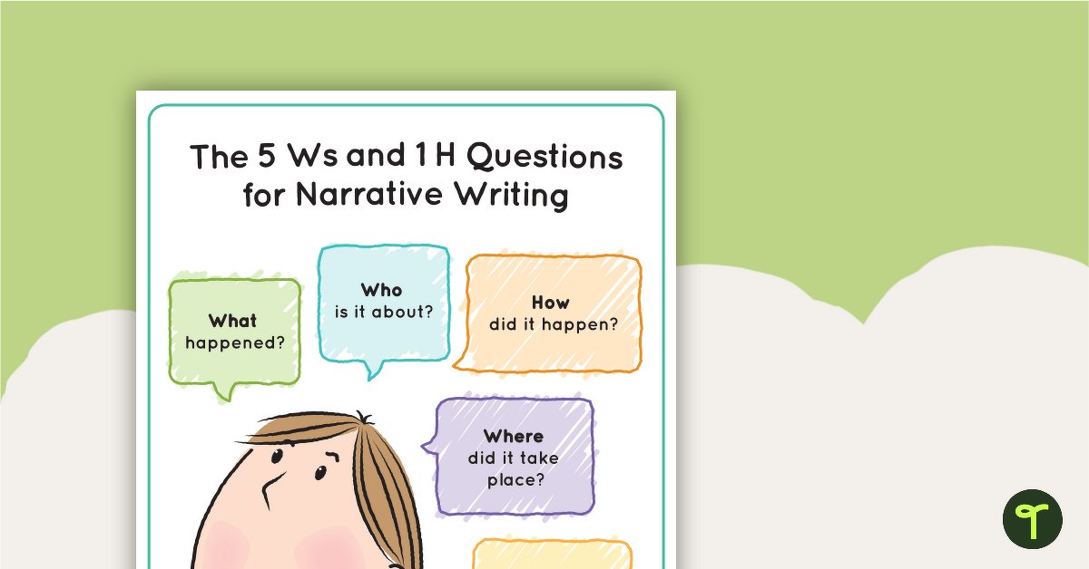 The 5 Ws and 1 H Questions for Narrative Writing Poster teaching resource