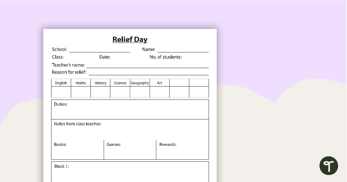 Relief Day Feedback Form (version 2) teaching resource