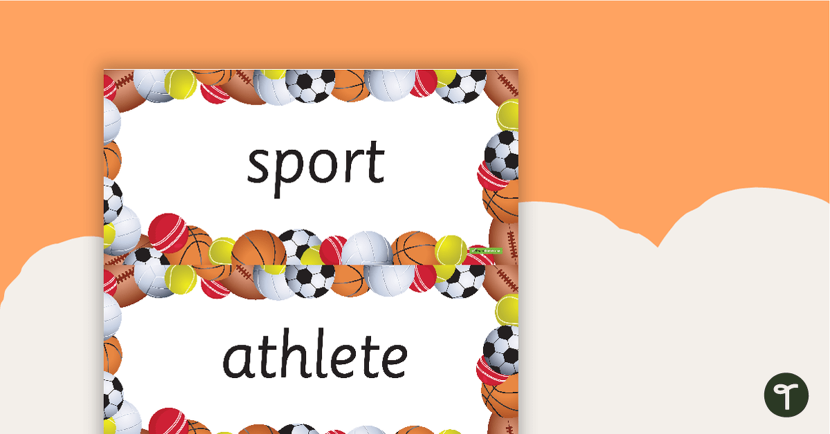 Sport Word Wall Vocabulary - Ball Background teaching resource