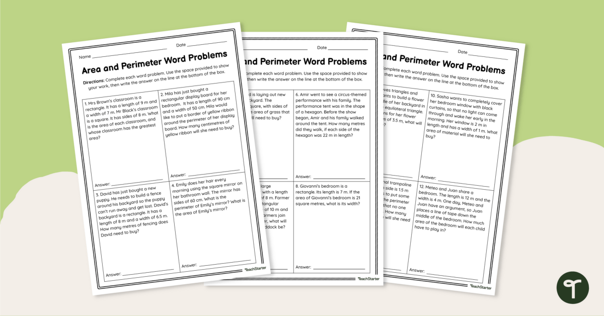 Area and Perimeter Word Problems teaching resource