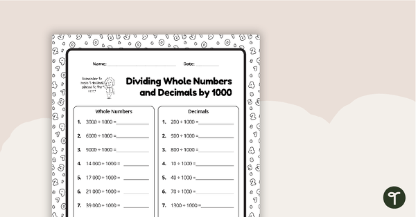 Preview image for Dividing by 1000 Worksheet - teaching resource