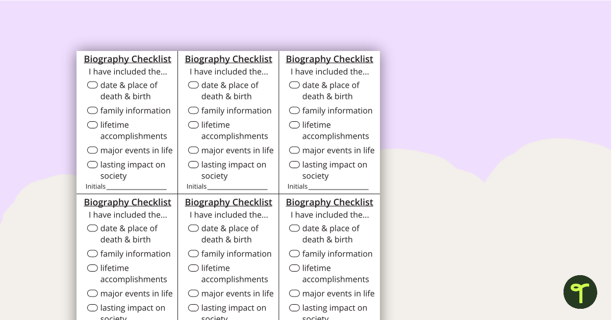 Biography Writing Checklist teaching resource
