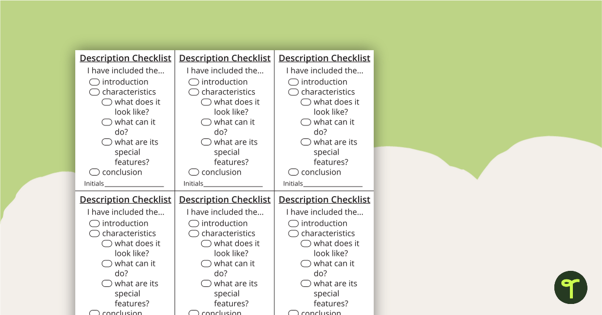 Description Writing Checklist teaching resource