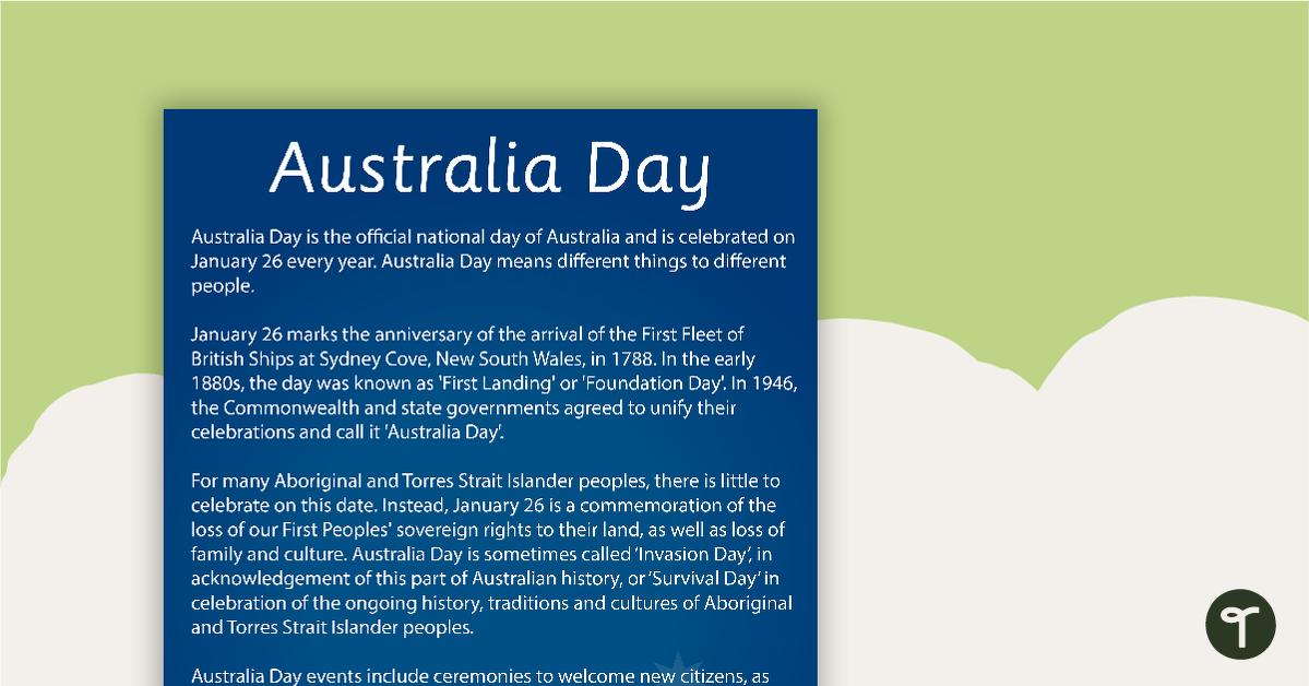 Australia Day Information Fact Sheet teaching resource