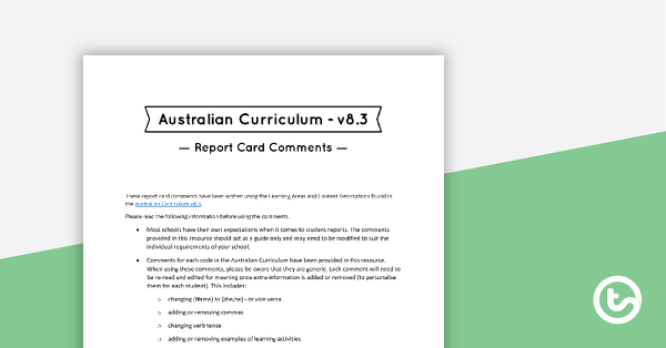 Go to English, Mathematics, Science and HASS Report Card Comments - Content Descriptions - Year 3 teaching resource