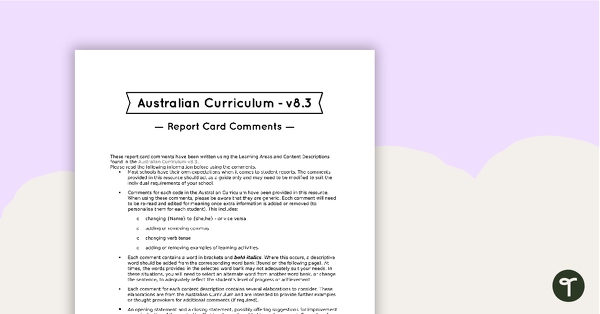 English, Mathematics, Science and HASS Report Card Comments - Content Descriptions - Year 4 teaching resource