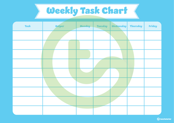 Plain Sky Blue - Weekly Task Chart teaching resource