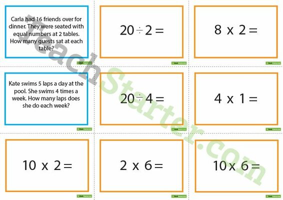 Maths Word Problem Match-Up Game - 0- 50 Division and Multiplication teaching resource