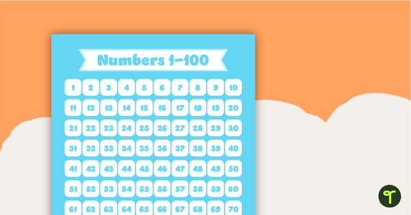 Go to Plain Sky Blue - Numbers 1 to 100 Chart teaching resource