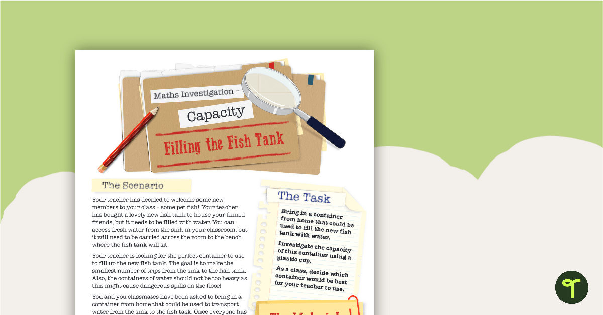 Capacity Maths Investigation — Filling the Fish Tank Activity teaching resource