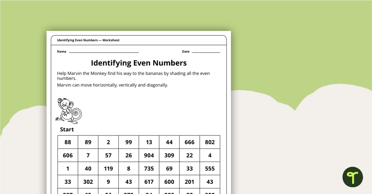 Identifying Even Numbers Worksheet teaching resource