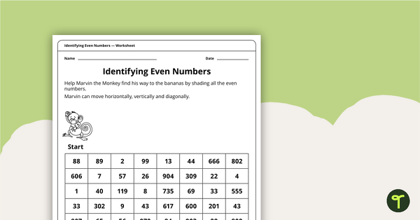 Preview image for Identifying Even Numbers Worksheet - teaching resource