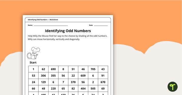 Go to Identifying Odd Numbers Worksheet teaching resource