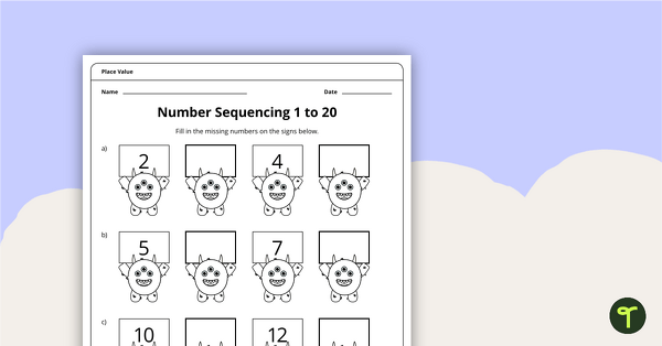 Image of Number Sequencing 1 to 20 - Worksheet