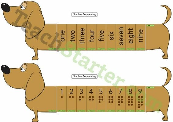 1 to 9 Number Sequencing Sausage Dog Activity and Template teaching resource