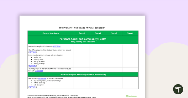 Go to Health and Physical Education Term Tracker (WA Curriculum) - Pre-primary teaching resource