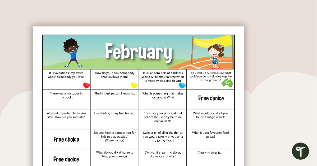 February Writing Prompts - Lower Primary teaching resource