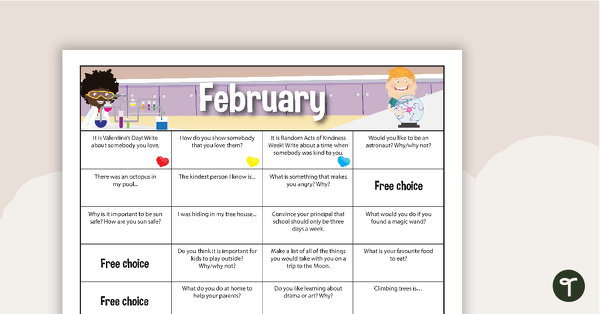 February Writing Prompts - Lower Primary teaching resource
