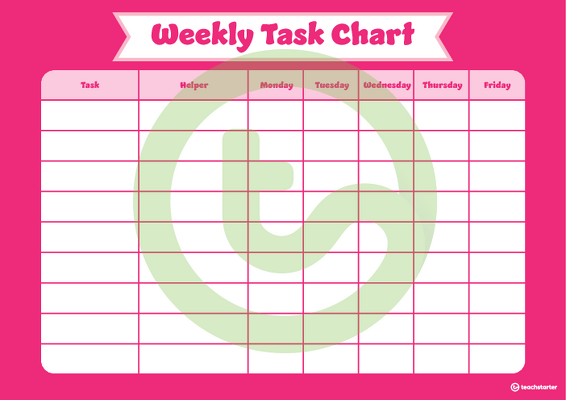 Plain Pink - Weekly Task Chart teaching resource