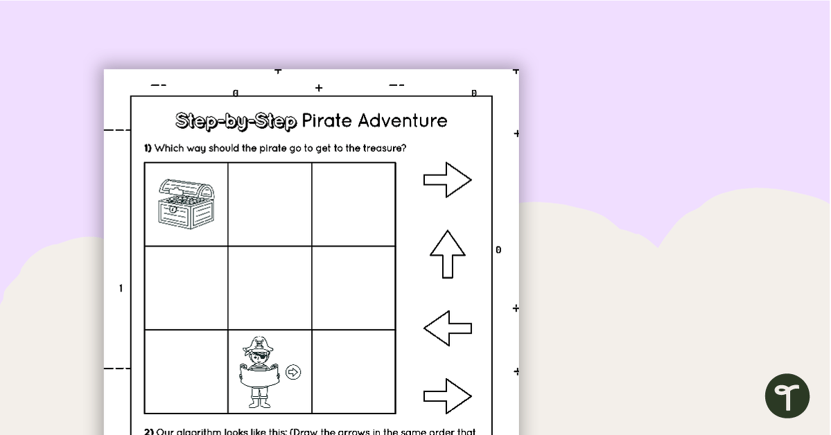 Step by Step Introductory Worksheet for Algorithms - Pirate Adventure teaching resource
