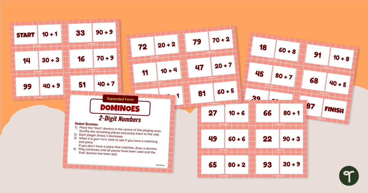 Expanded Notation Dominoes (2-Digit Numbers) teaching resource