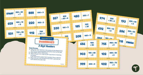Expanded Notation Dominoes (3-Digit Numbers) teaching resource