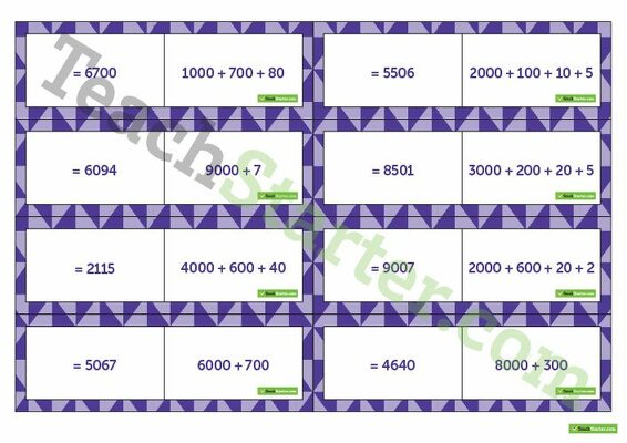 Expanded Notation Dominoes (4-Digit Numbers) teaching resource