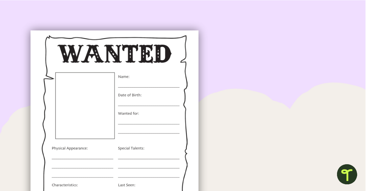Printable Wanted Poster Template teaching resource