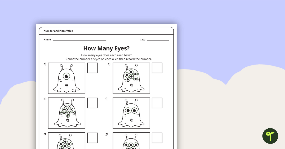 How Many Eyes? - Alien Counting Worksheet teaching resource