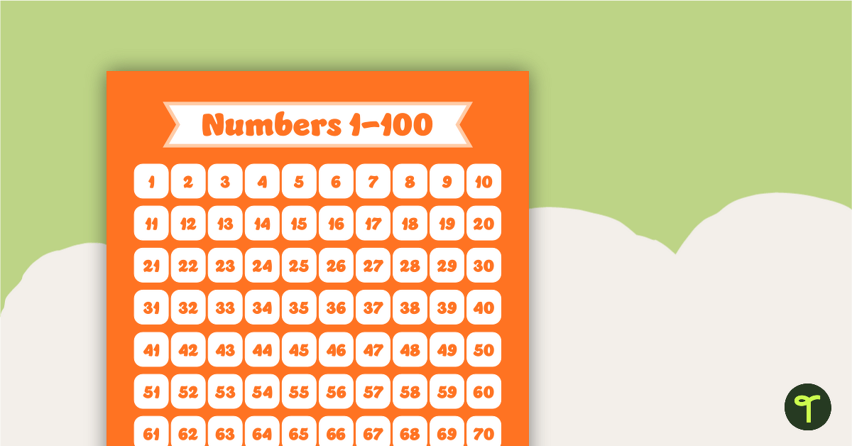 Plain Orange - Numbers 1 to 100 Chart teaching resource