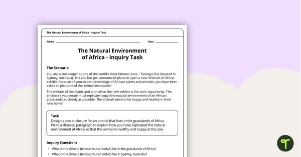 The Natural Environment of Africa - Inquiry Task teaching resource