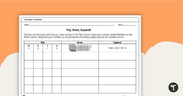 Go to Flip, Draw, Expand! - Place Value Worksheet (4-Digit Numbers) teaching resource