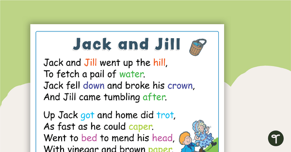 Go to Jack and Jill Nursery Rhyme - Poster and Cut-Out Pages teaching resource