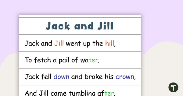 Jack and Jill Nursery Rhyme - Poster and Cut-Out Pages teaching resource
