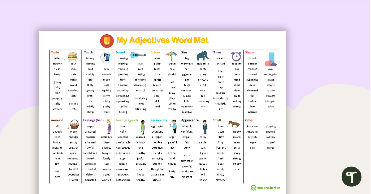 Adjectives Word Mat teaching resource