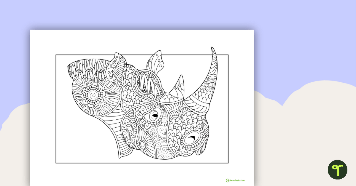 Rhino Mindful Colouring In Sheet teaching resource