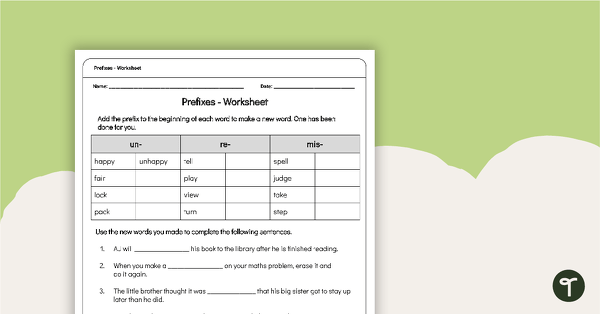 Prefixes - Worksheet teaching resource