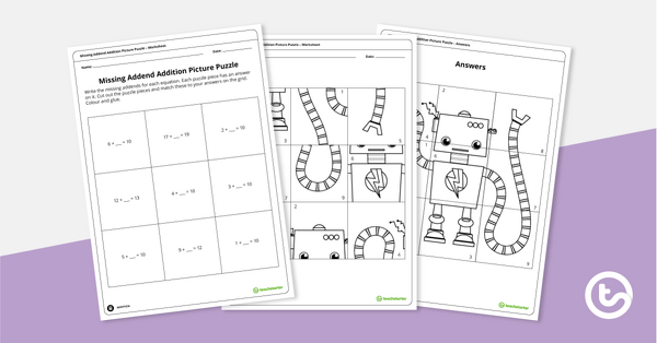 Missing Addend Picture Puzzle – Level 1 teaching resource