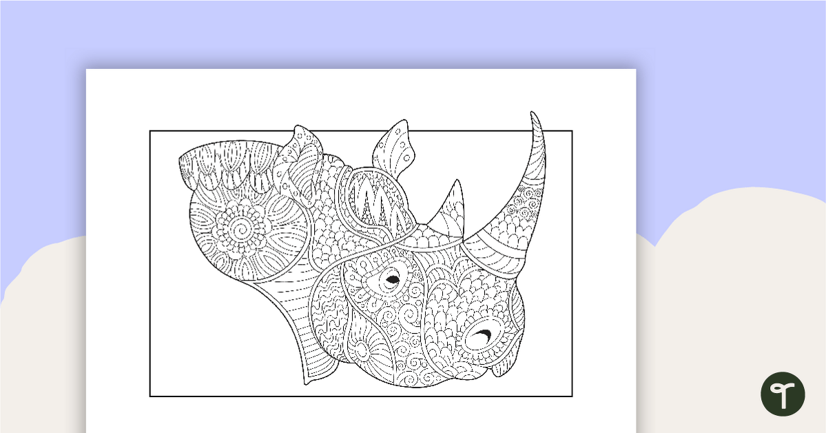 Rhino Mindful Coloring Sheet teaching resource