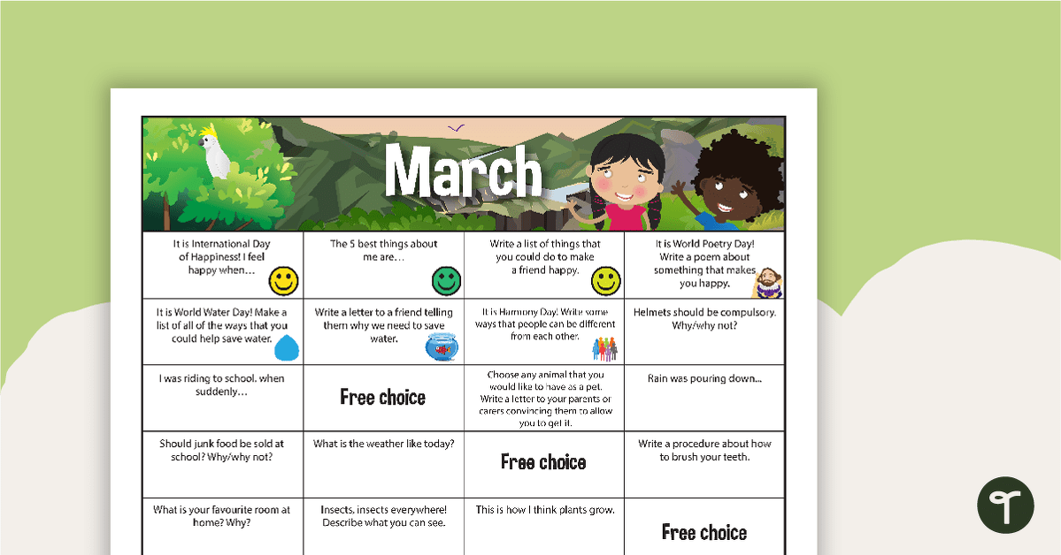 March Writing Prompts - Lower Primary teaching resource