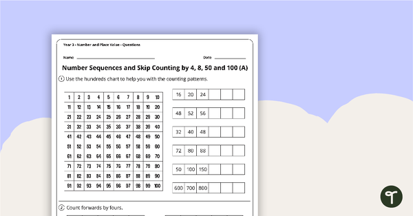 Number Worksheets - Number and Place Value - Year 3 teaching resource