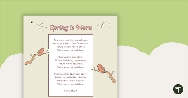 Go to Spring Is Here Poem – Comprehension Worksheet teaching resource