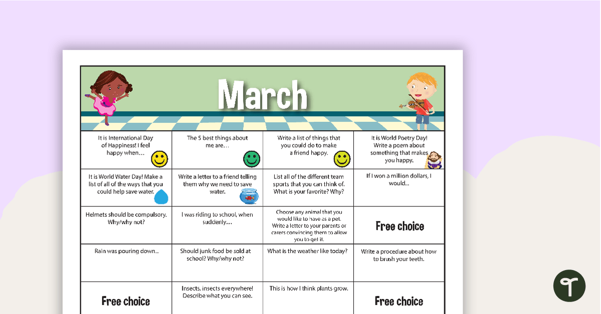 March Writing Prompts - Lower Grades teaching resource