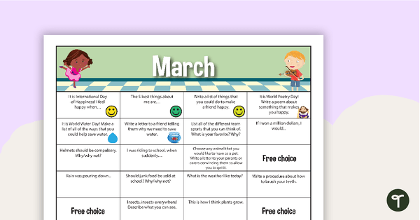 March Writing Prompts - Lower Grades teaching resource