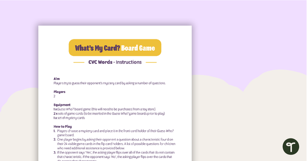 What's My Card? CVC Words Board Game teaching resource