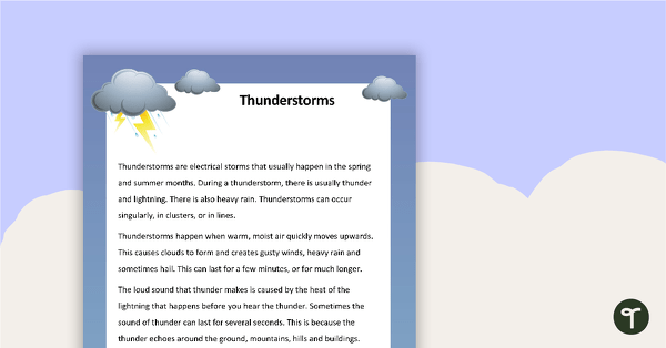 Go to Finding the Main Idea - Comprehension Task (Thunderstorms) teaching resource