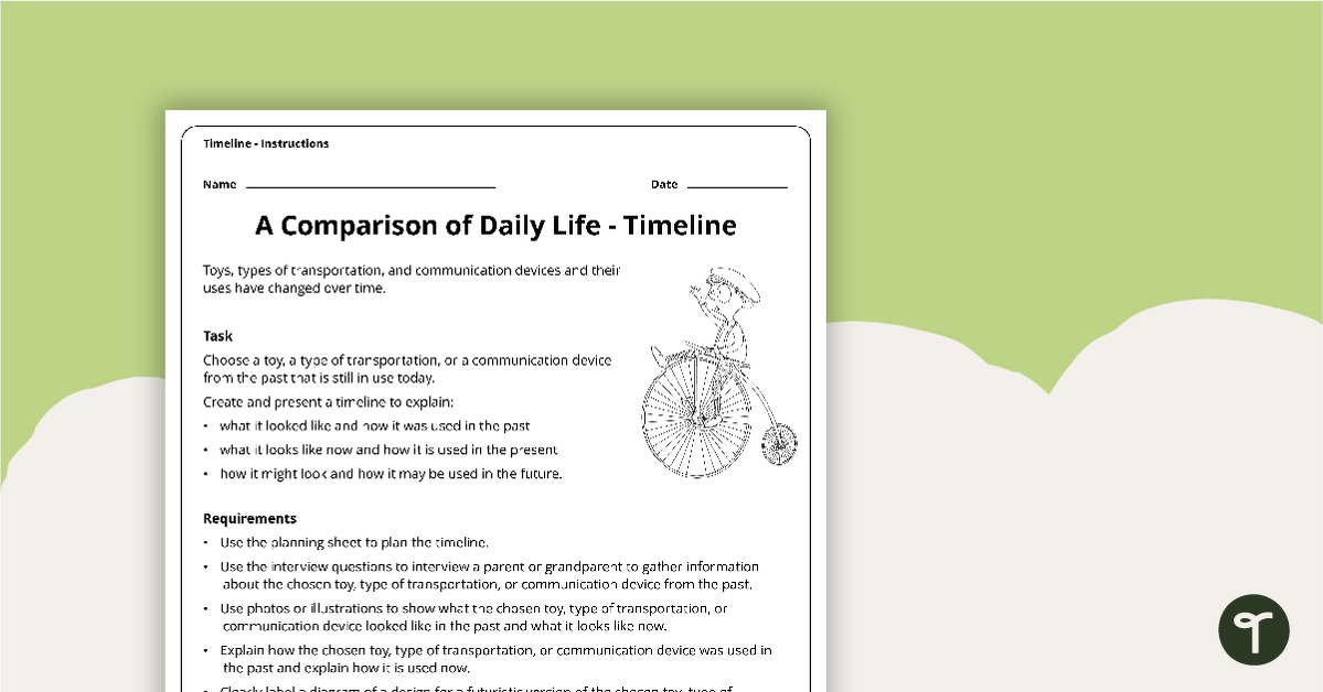 A Comparison of Daily Life - Assessment Task teaching resource